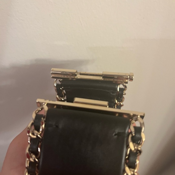 CHANEL Black Lambskin Leather Cuff Bracelet Gold Chain Trim - Picture 9 of 9